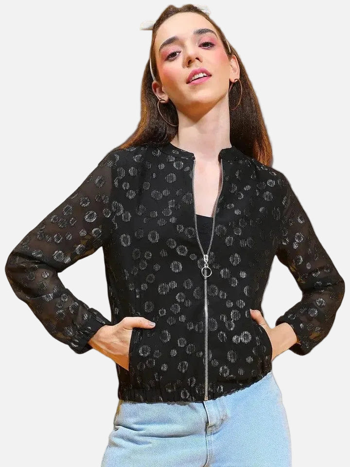 Black Foil Floral Print Bomber Jacket