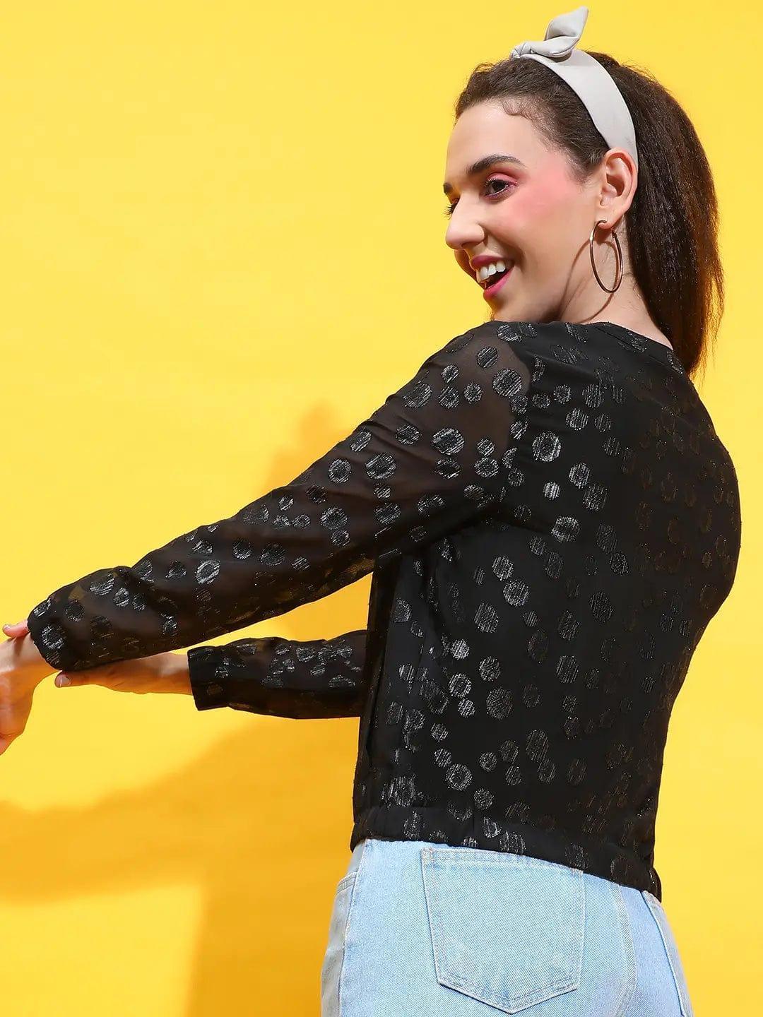 Black Foil Floral Print Round Neck Long Sleeve Winter Wear Bomber Jacket - oxolloxo