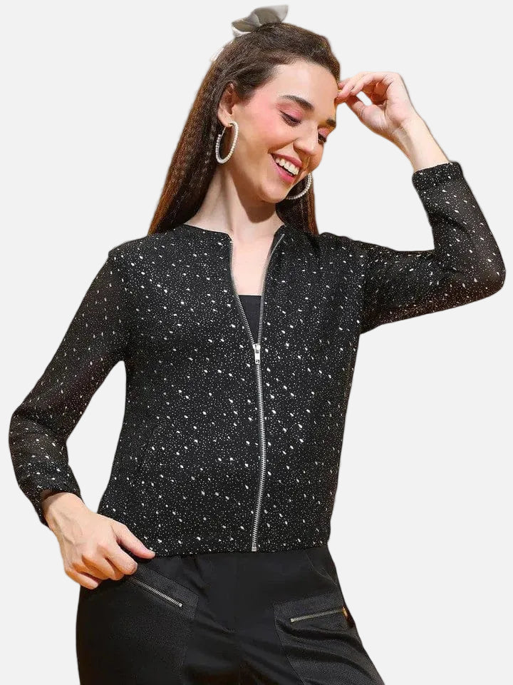 Black Floral Print Bomber Jacket