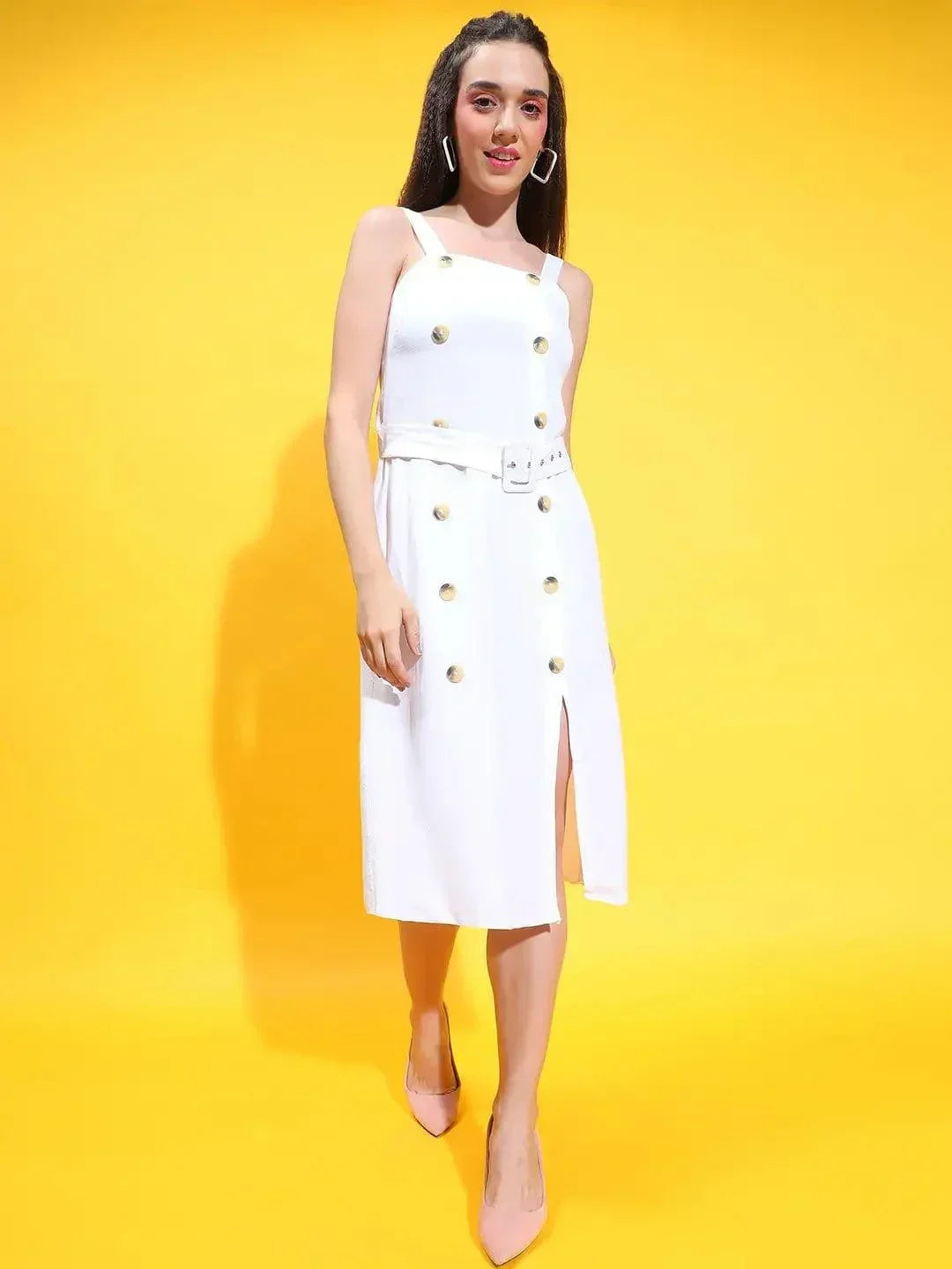 Summer White Strappy slit cut women cotton Women Dress - oxolloxo