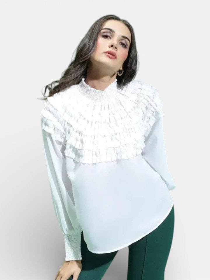 Women White Polyester Top