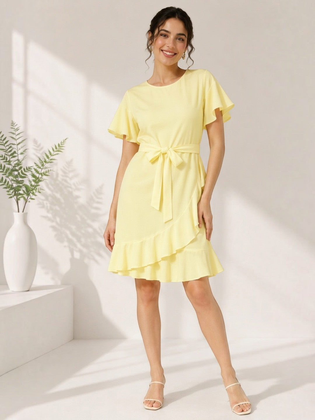 glowed yellow wrap dress