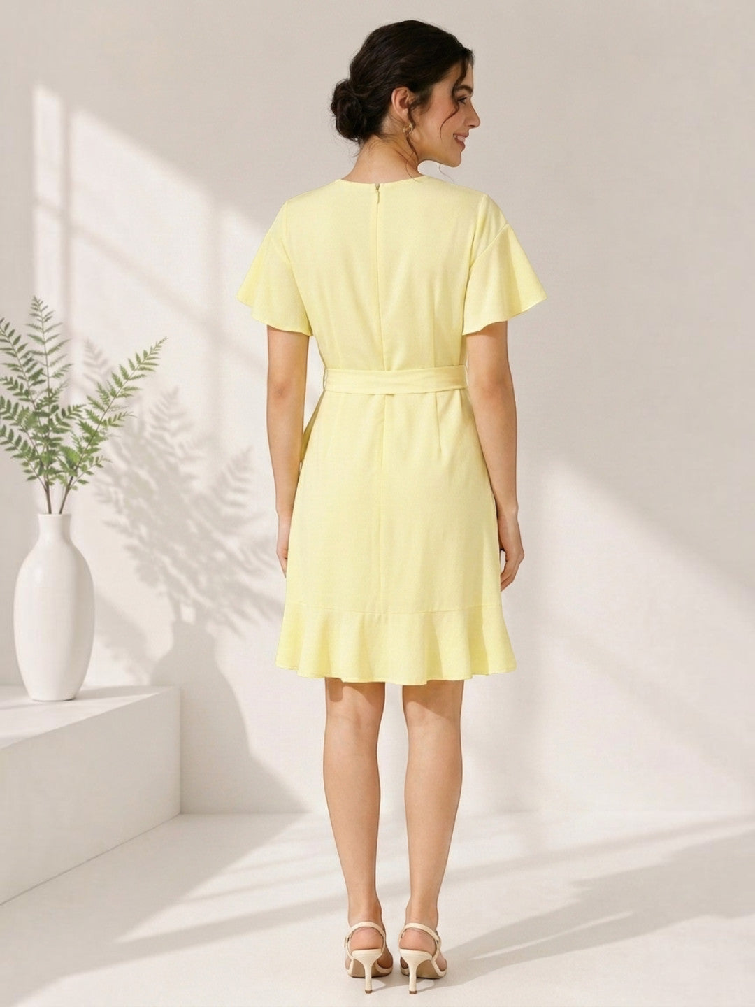 glowed yellow wrap dress