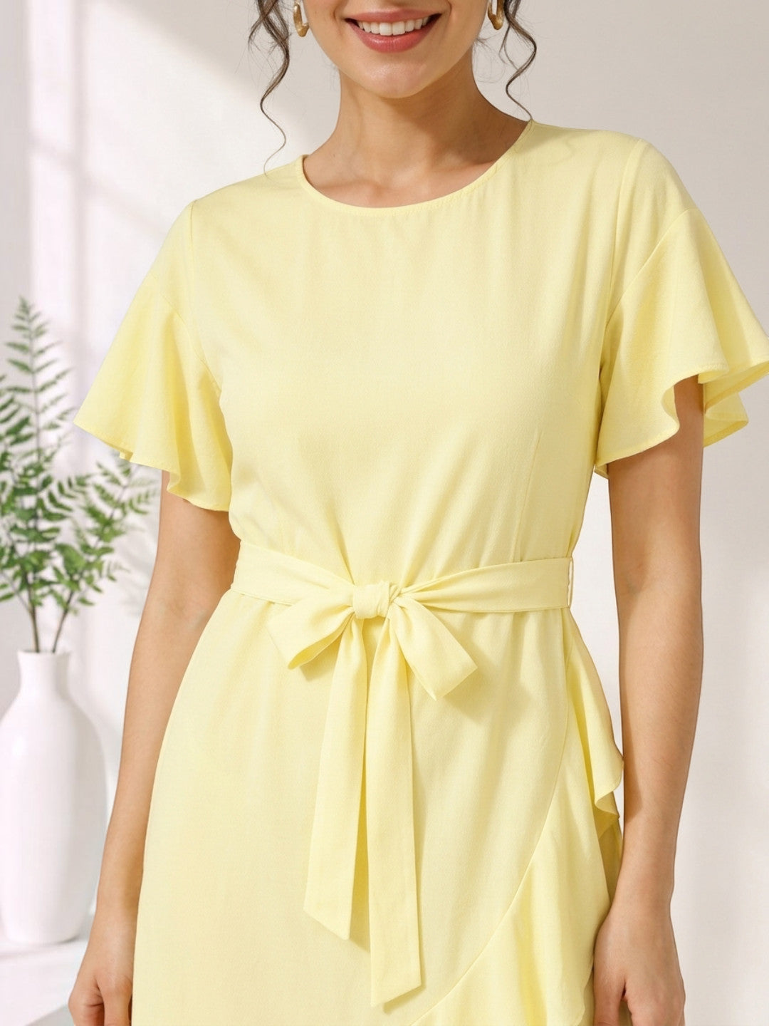 glowed yellow wrap dress