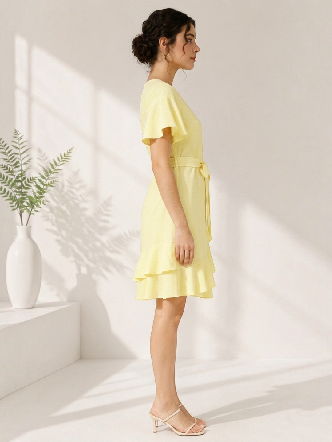 glowed yellow wrap dress