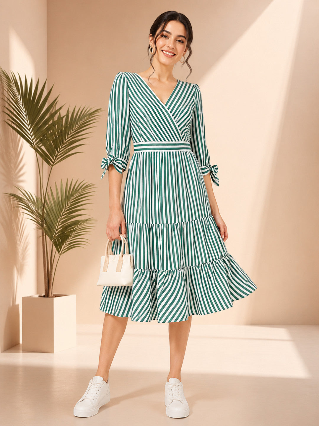 green stripe dress womens knee length