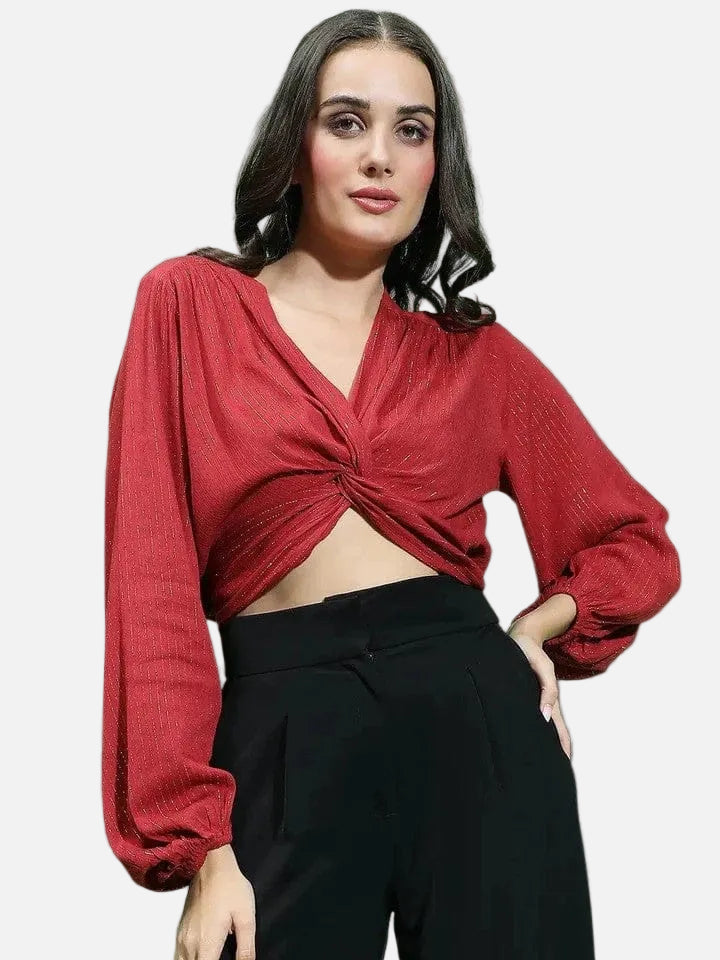 Women Red Viscose Crop Top