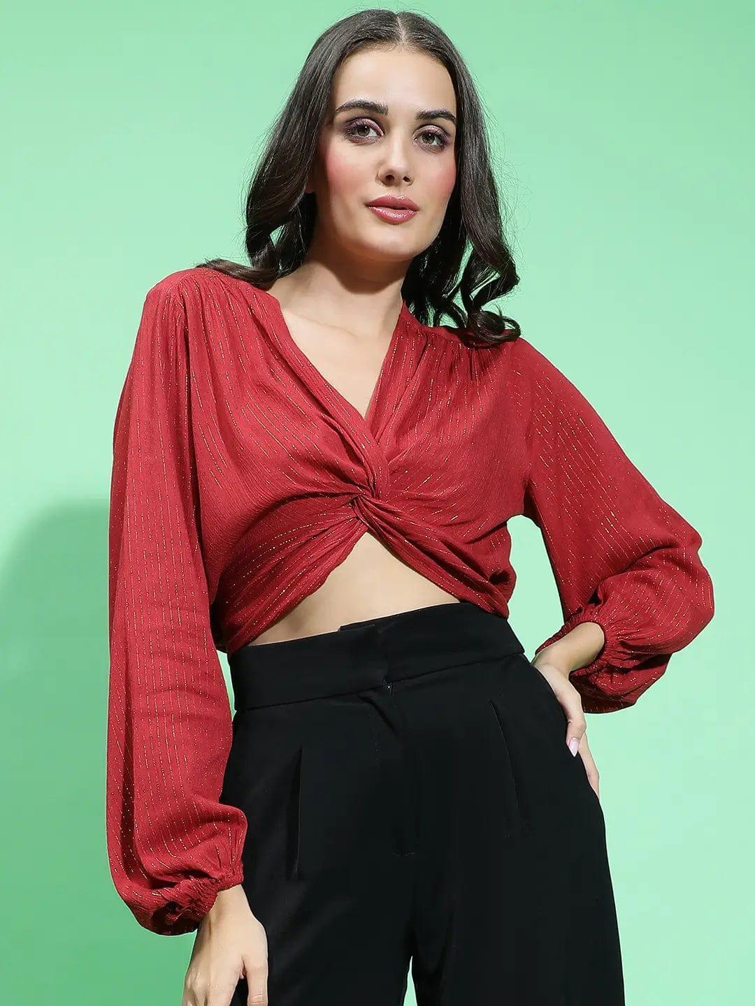 Women Red Viscose Crop Top
