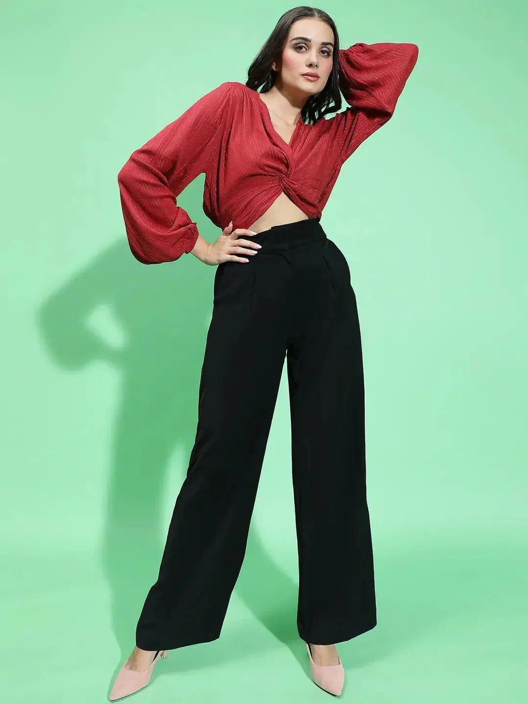 Women Red Viscose Crop Top