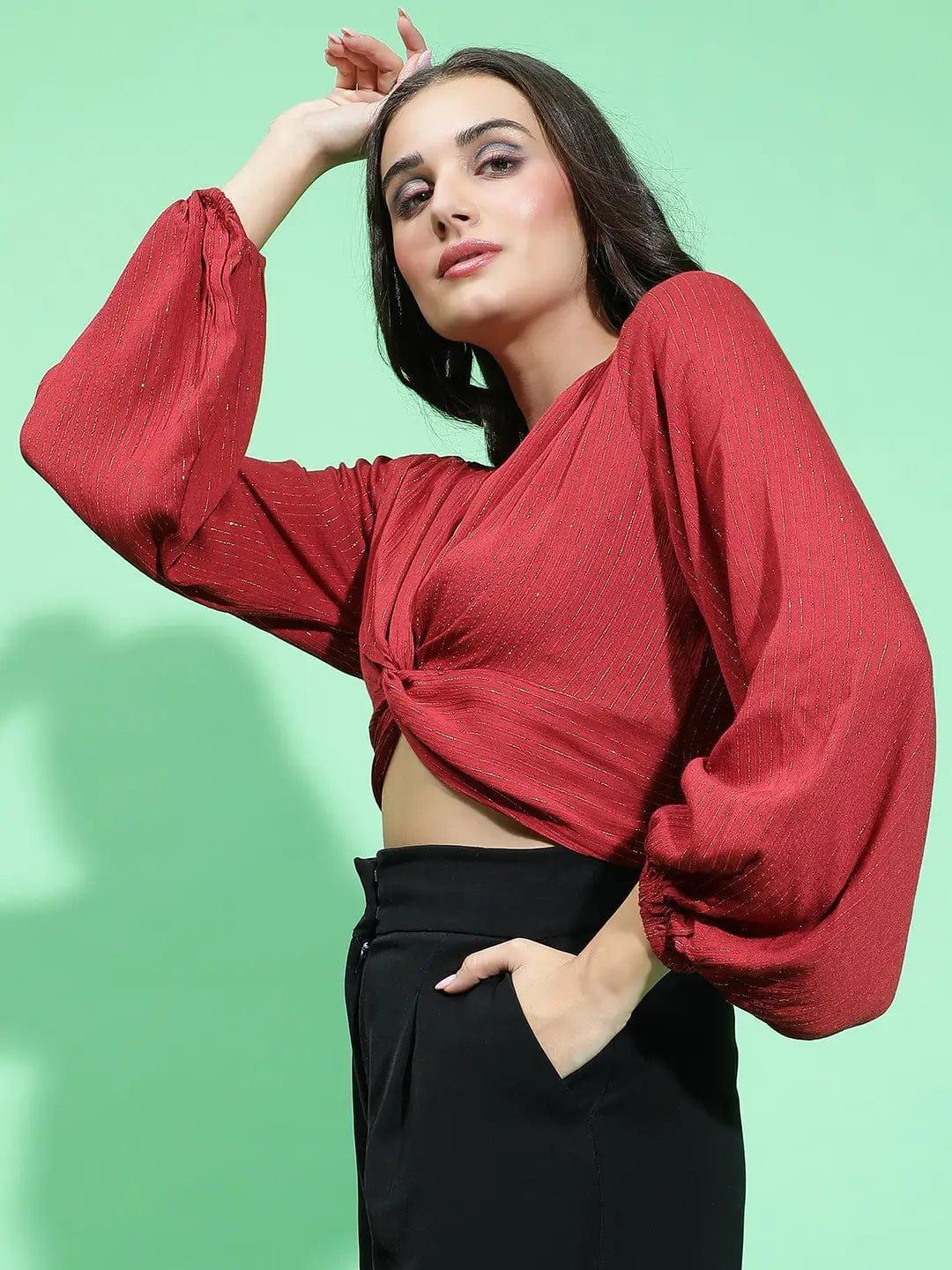 Women Red Viscose Crop Top