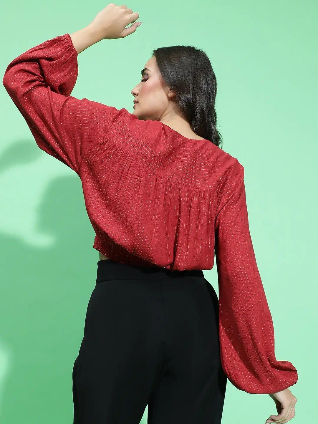 Women Red Viscose Crop Top