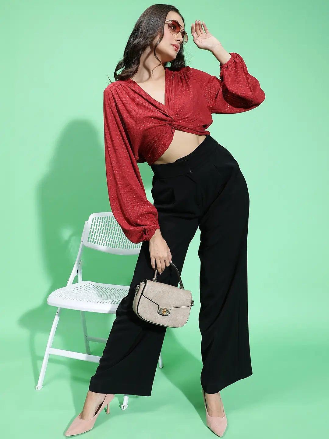 Women Red Viscose Crop Top