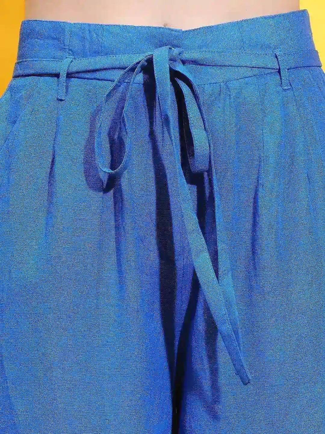 Wavy Blue Elasticated Waist Tie-Knot Detail Pant For Women Trouser - oxolloxo