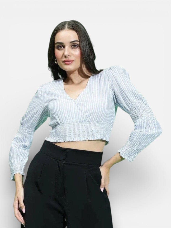 Blue Stripe Cotton Crop Top