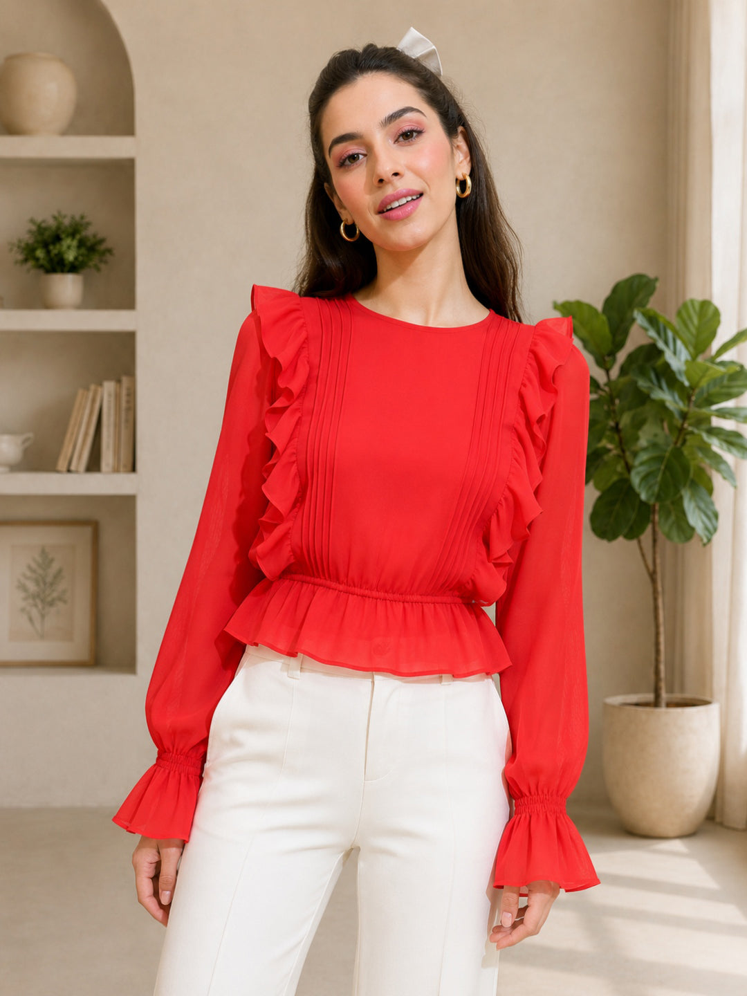 Women Red Crop Top