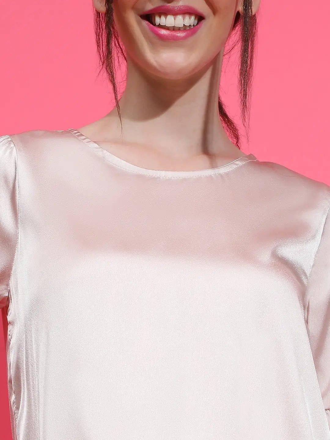 Easy Light Pink Lace Detail Nightwear Satin Women Top - oxolloxo