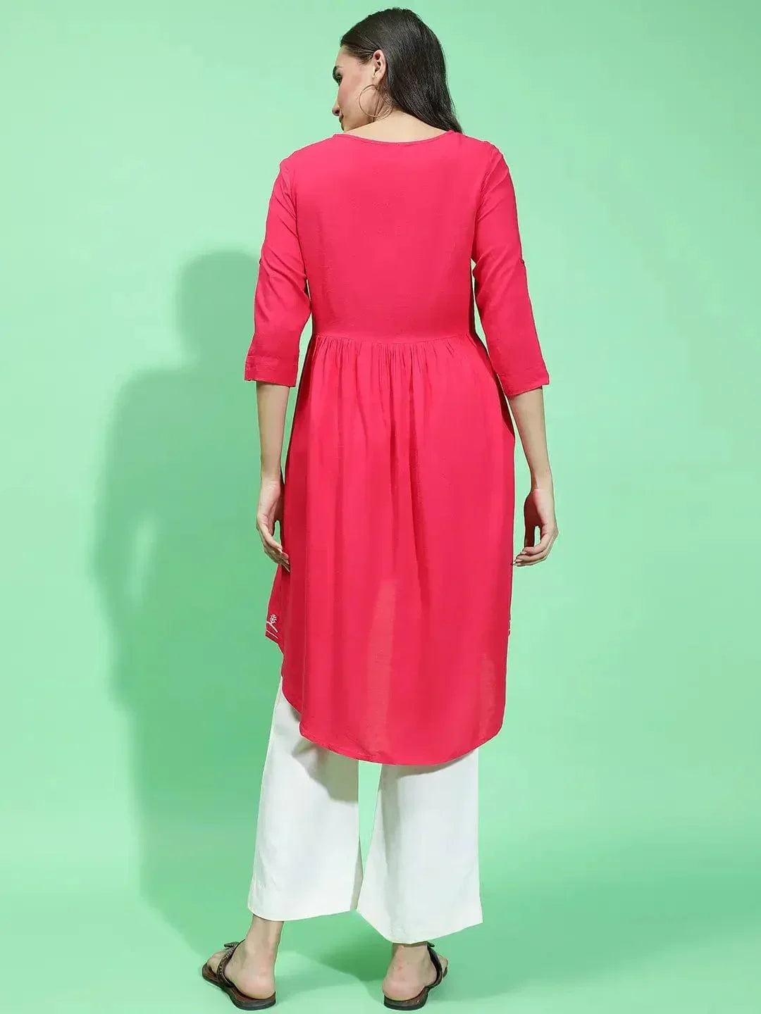 Apex Red Embroidery Detailed With High-Low Hem Tunic - oxolloxo