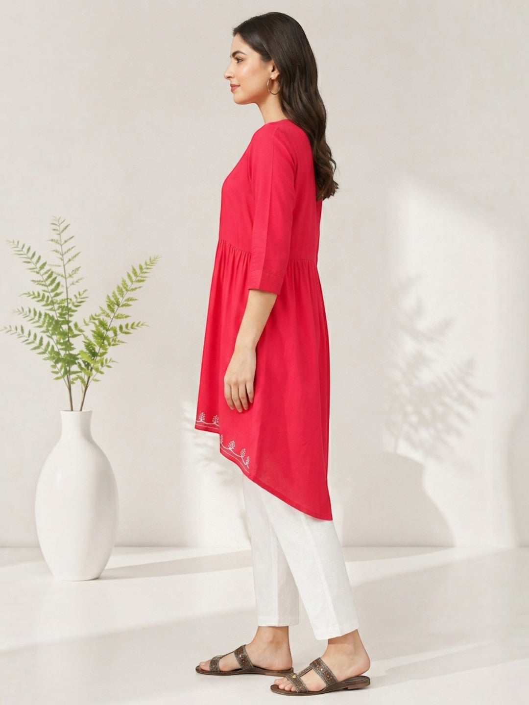 apex pink embroidery detailed with high low hem tunic