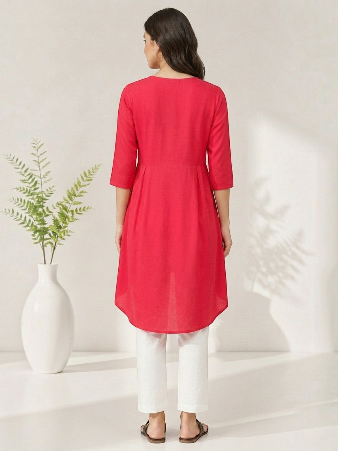 apex pink embroidery detailed with high low hem tunic