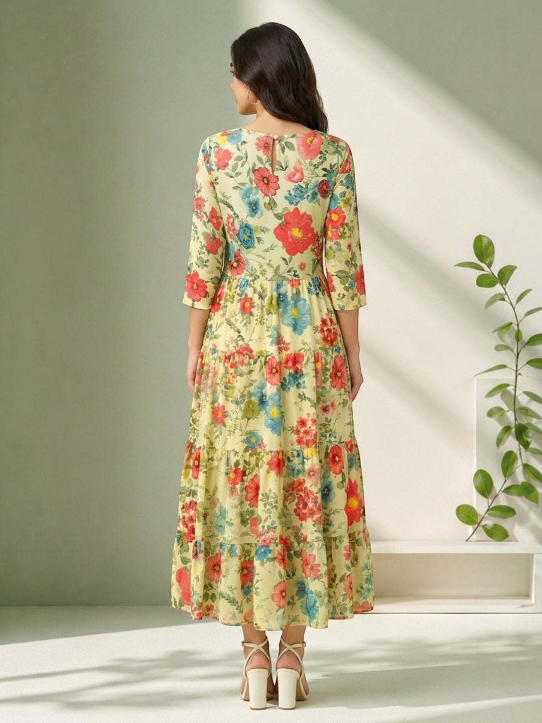 multicolor floral print embellished dress