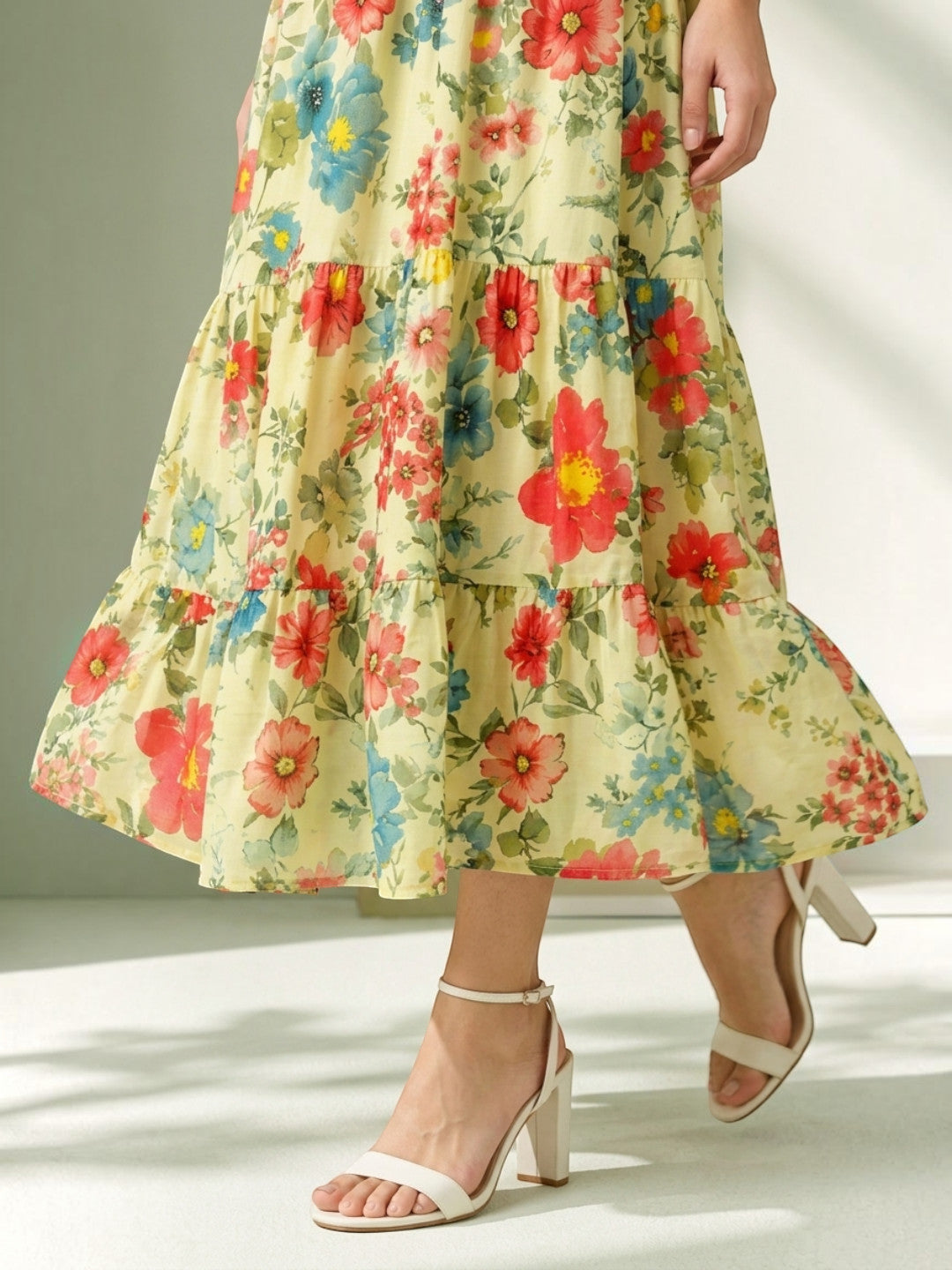 multicolor floral print embellished dress