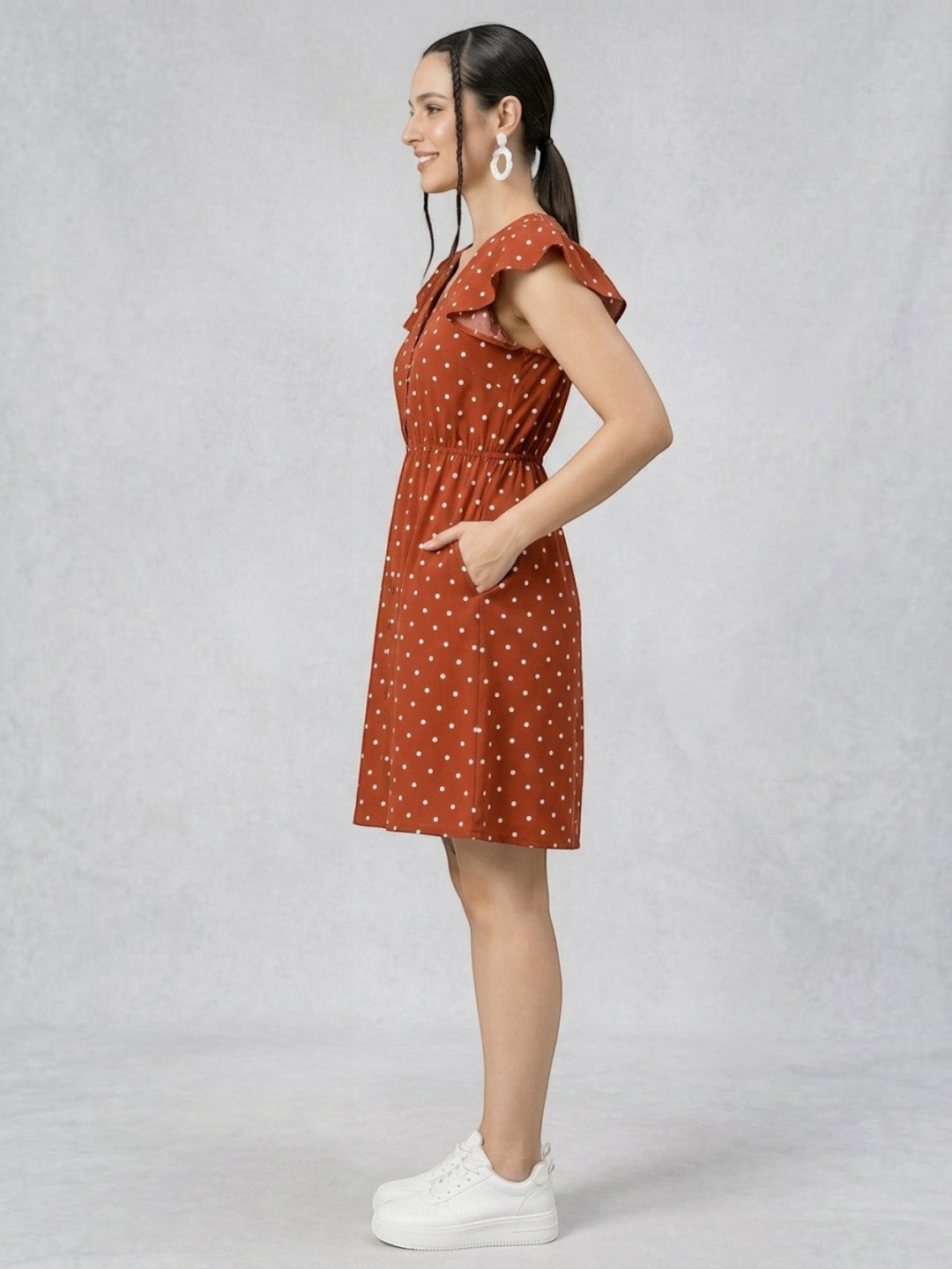 brown polka dot dress