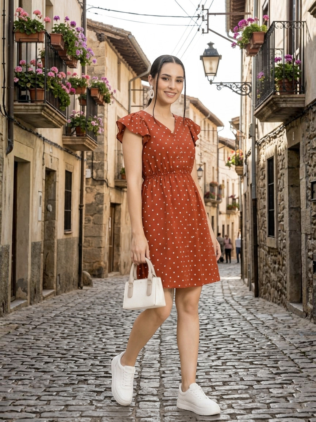 brown polka dot dress