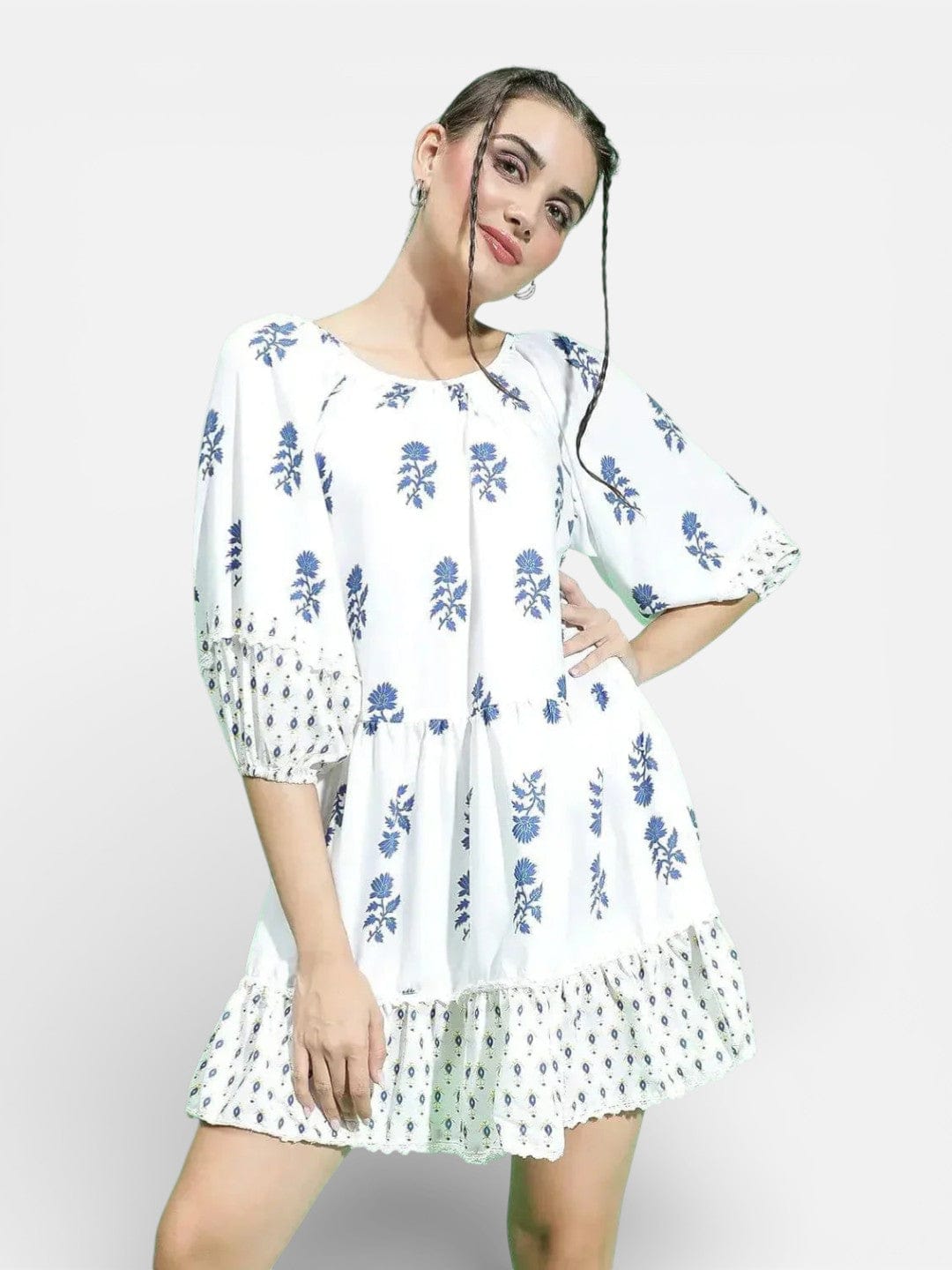 White Floral Print Dress