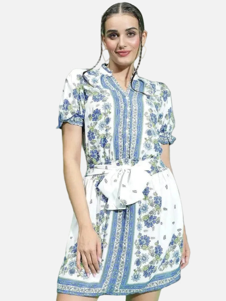 Blue Floral Print Dress