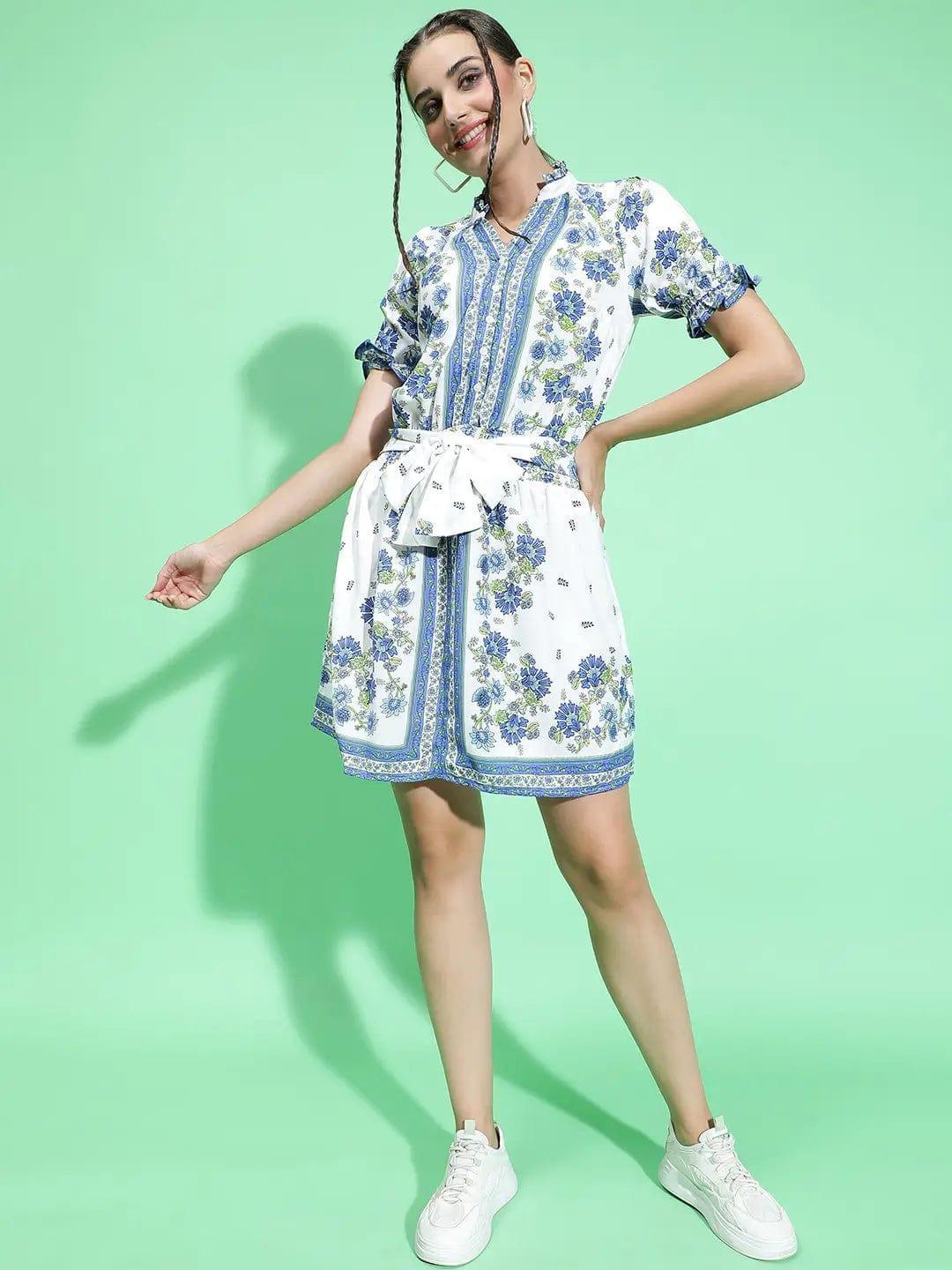 Blue Floral Print Dress