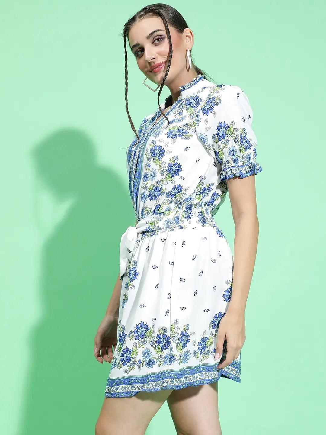 Blue Floral Print Dress