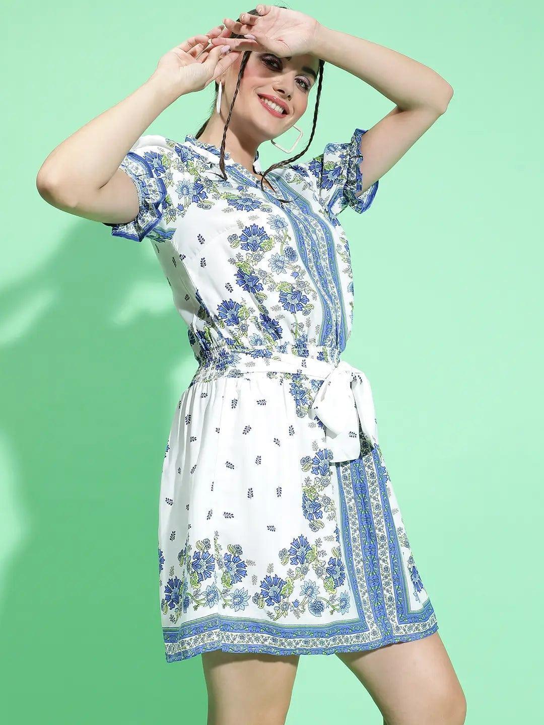 Blue Floral Print Dress