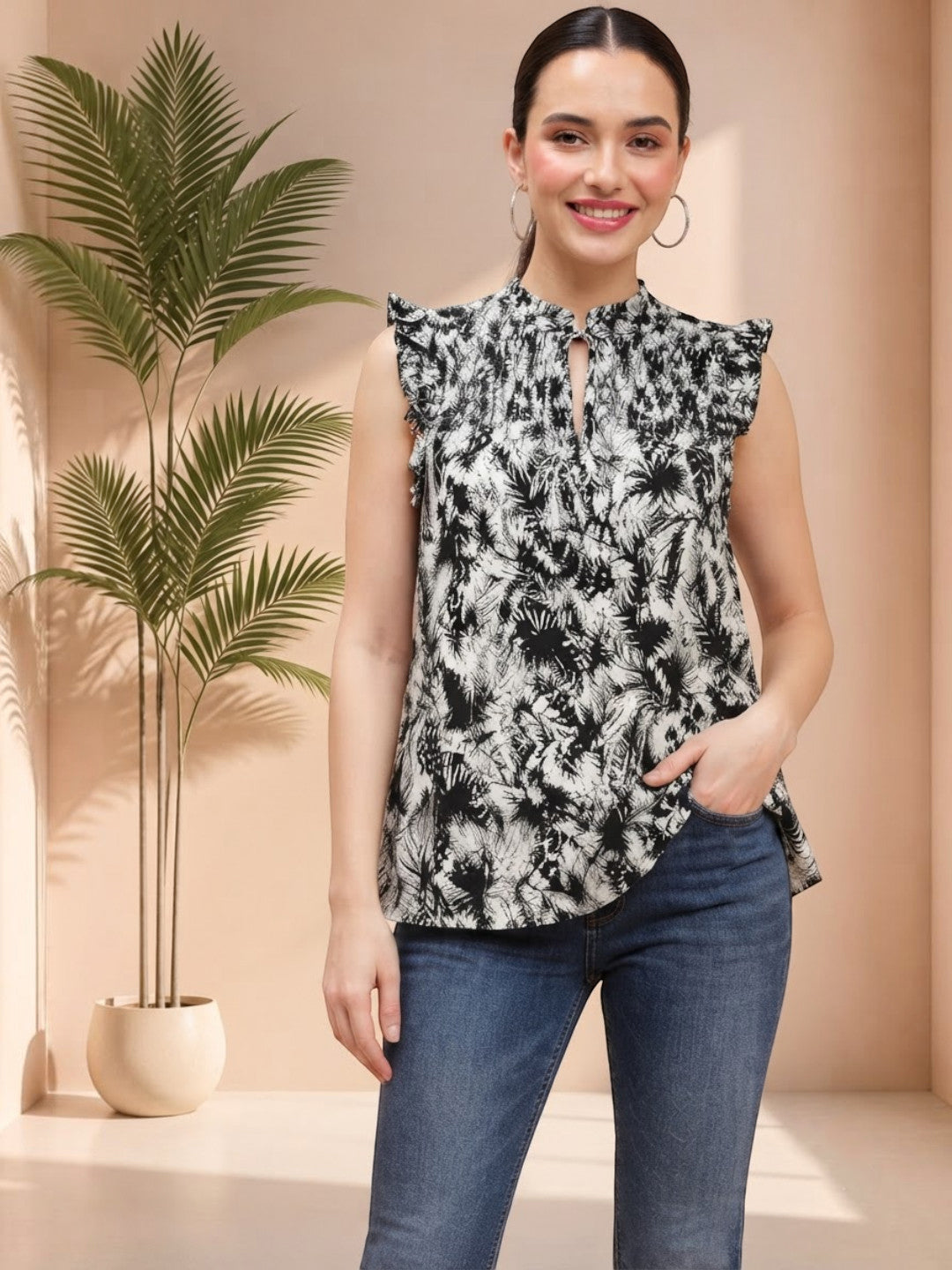 Black Floral Crop Top
