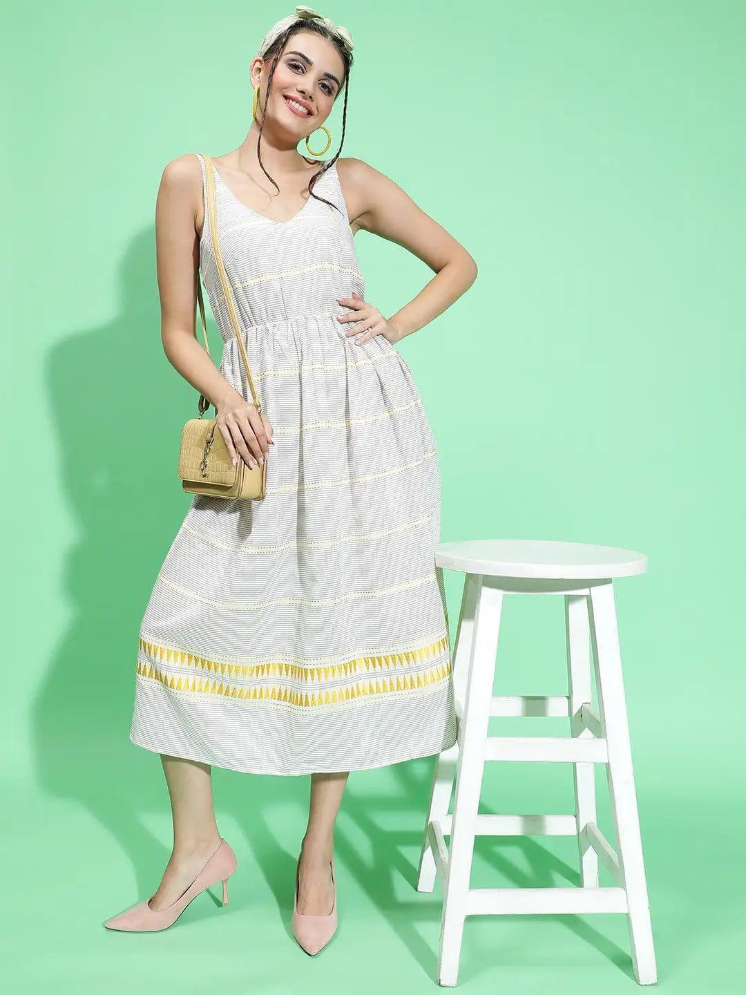 Inspiring Grey Printed Elasticated Sleeveless Long Women Dress - oxolloxo