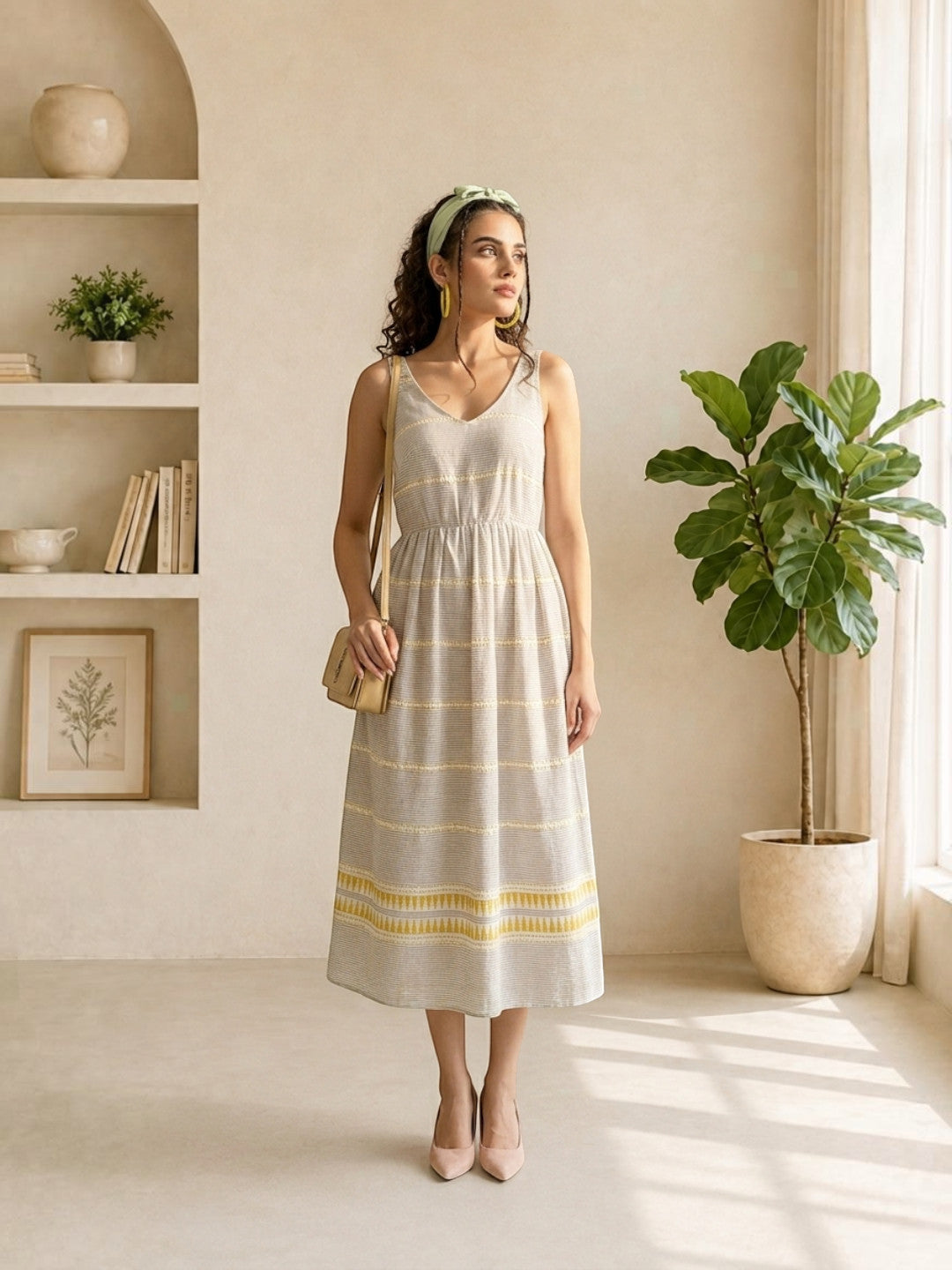 grey printed cotton dress
