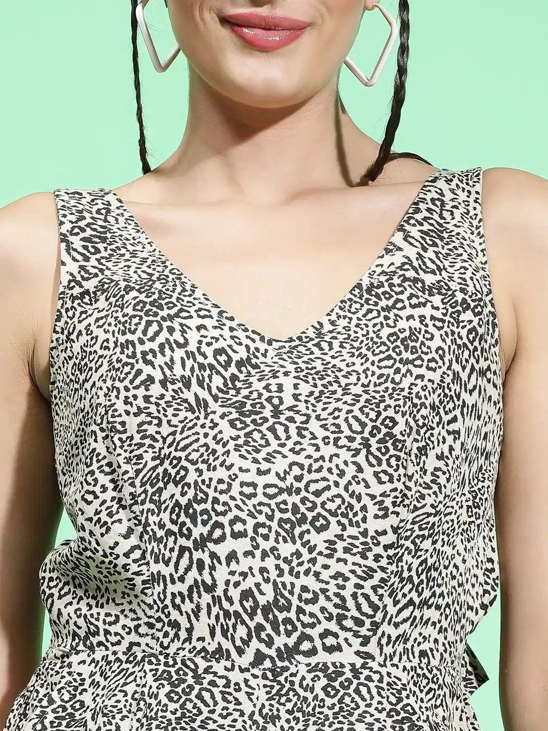 Animal Print V-Neck Sleeveless Strappy Women Jumpsuit - oxolloxo