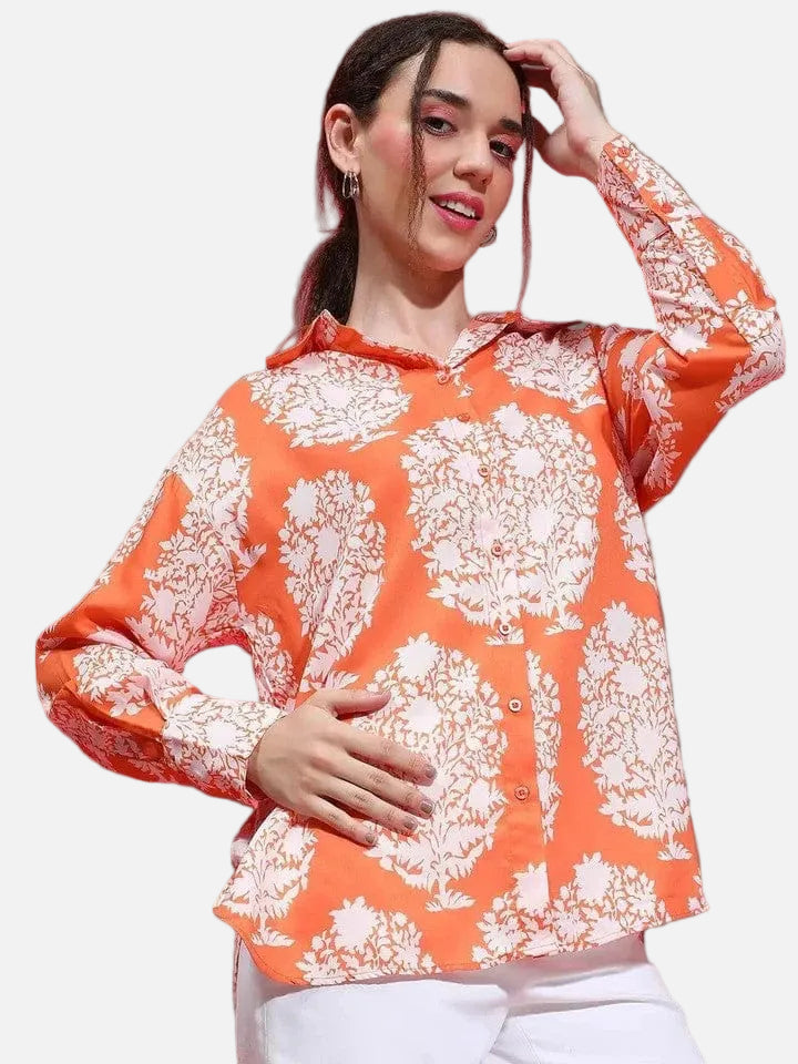 Orange Tropical Print Shirt