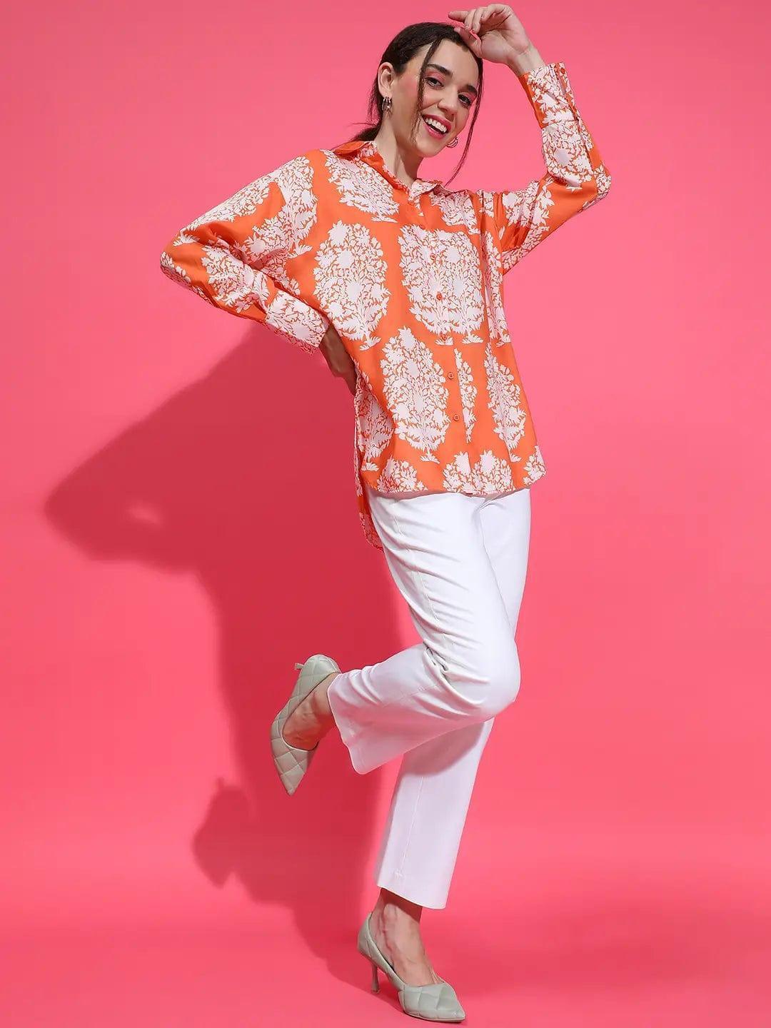Orange Tropical Print Shirt
