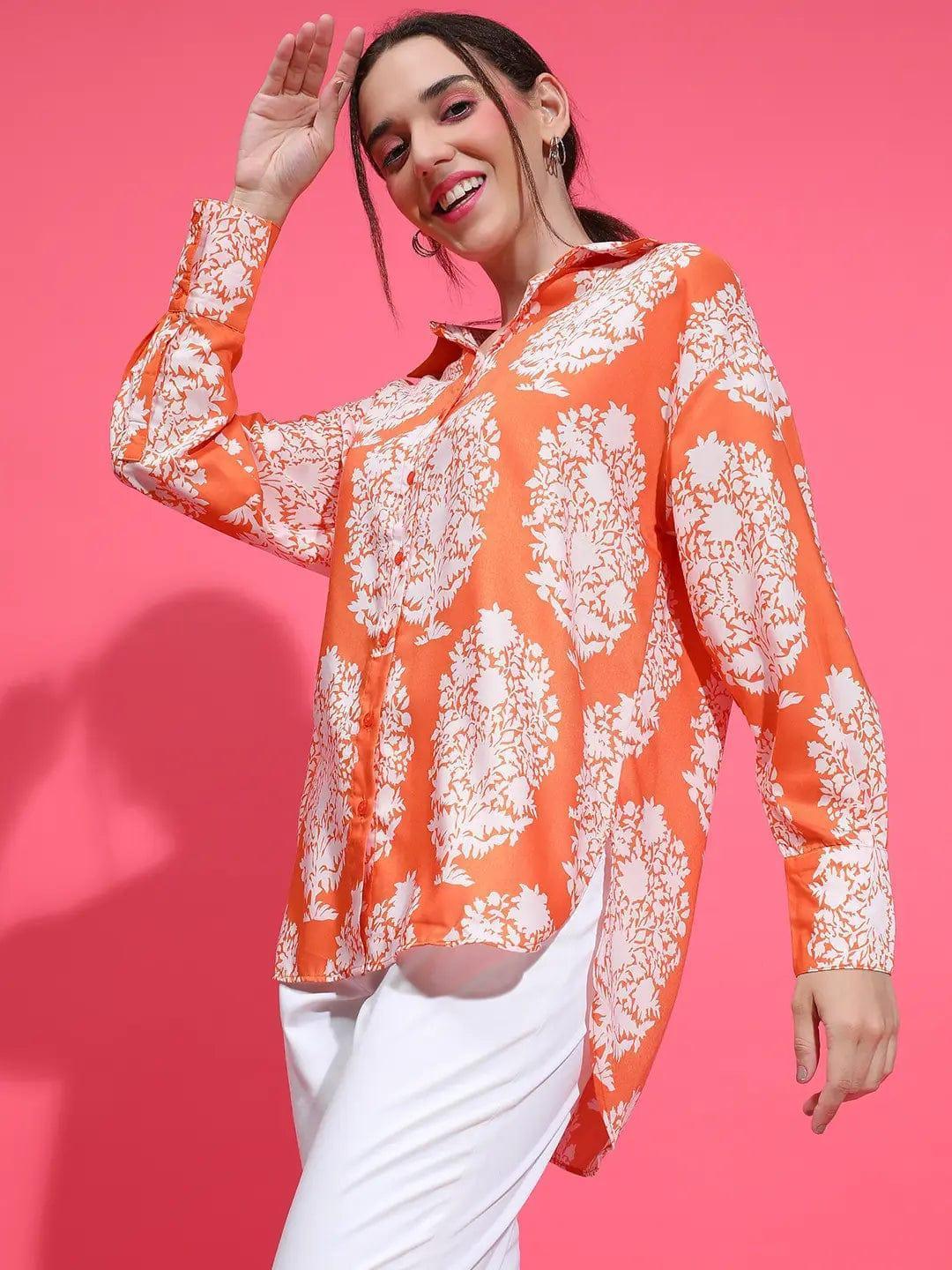 Orange Tropical Print Shirt