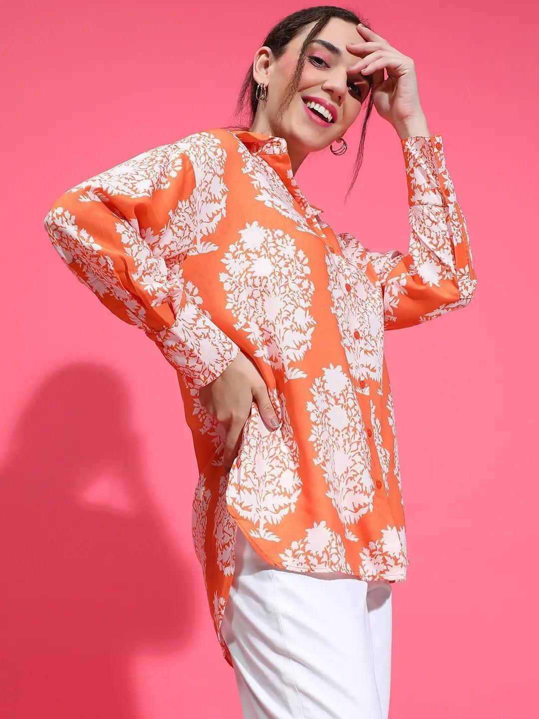 Orange Tropical Print Shirt