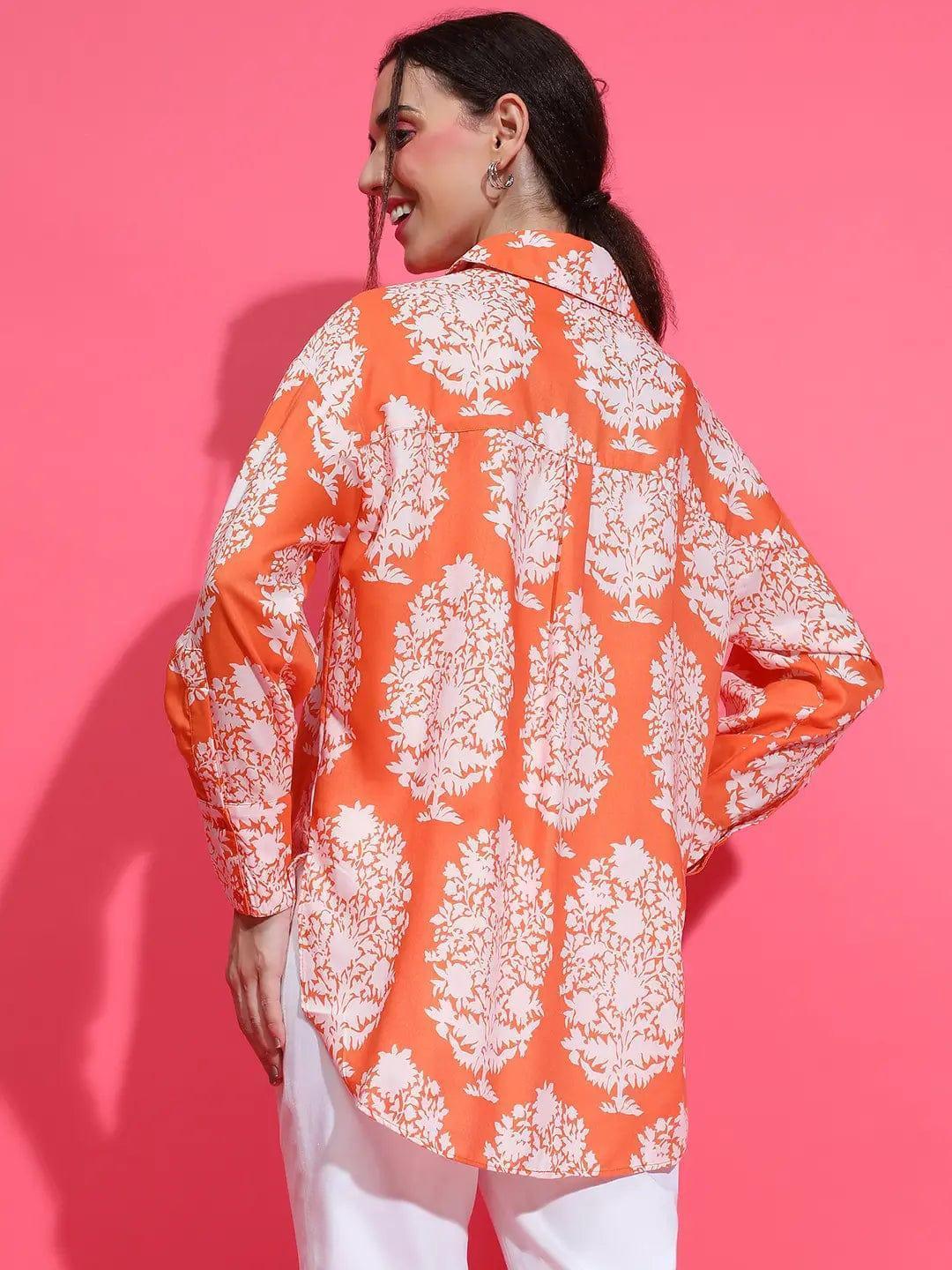 Orange Tropical Print Shirt