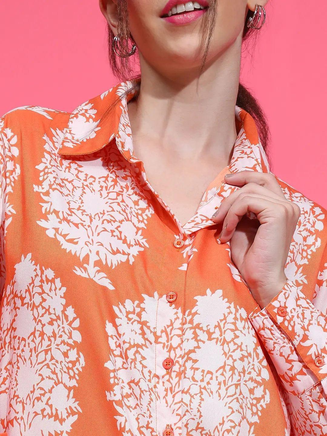 Orange Tropical Print Shirt