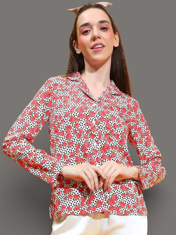 Red Floral Print Nightwear Shirt