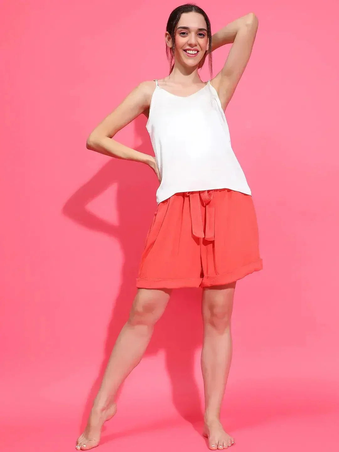 Power Red Elasticated With Tie Knot Nightwear Plush Shorts For Style   oxolloxo