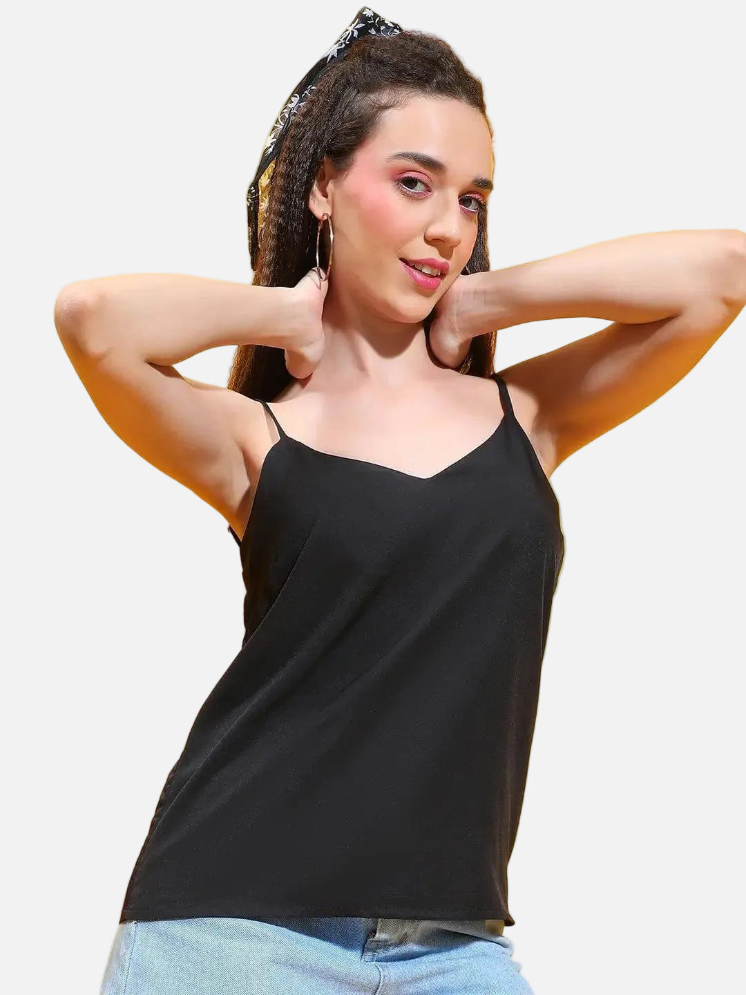 Spiffy Black V-Neck Sleeveless Strappy Women Top For You - oxolloxo