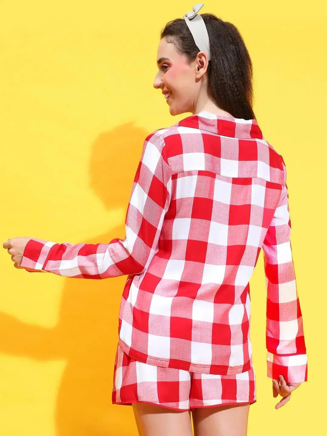 Modern Red Long Sleeve Nightwear Women Relaxed Shirts For Comfort - oxolloxo