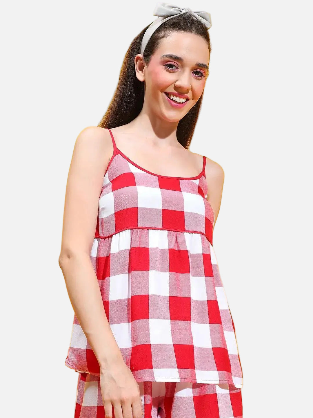 Red Long Sleeveless Strappy Nightwear Cami Women Top For Relaxation - oxolloxo