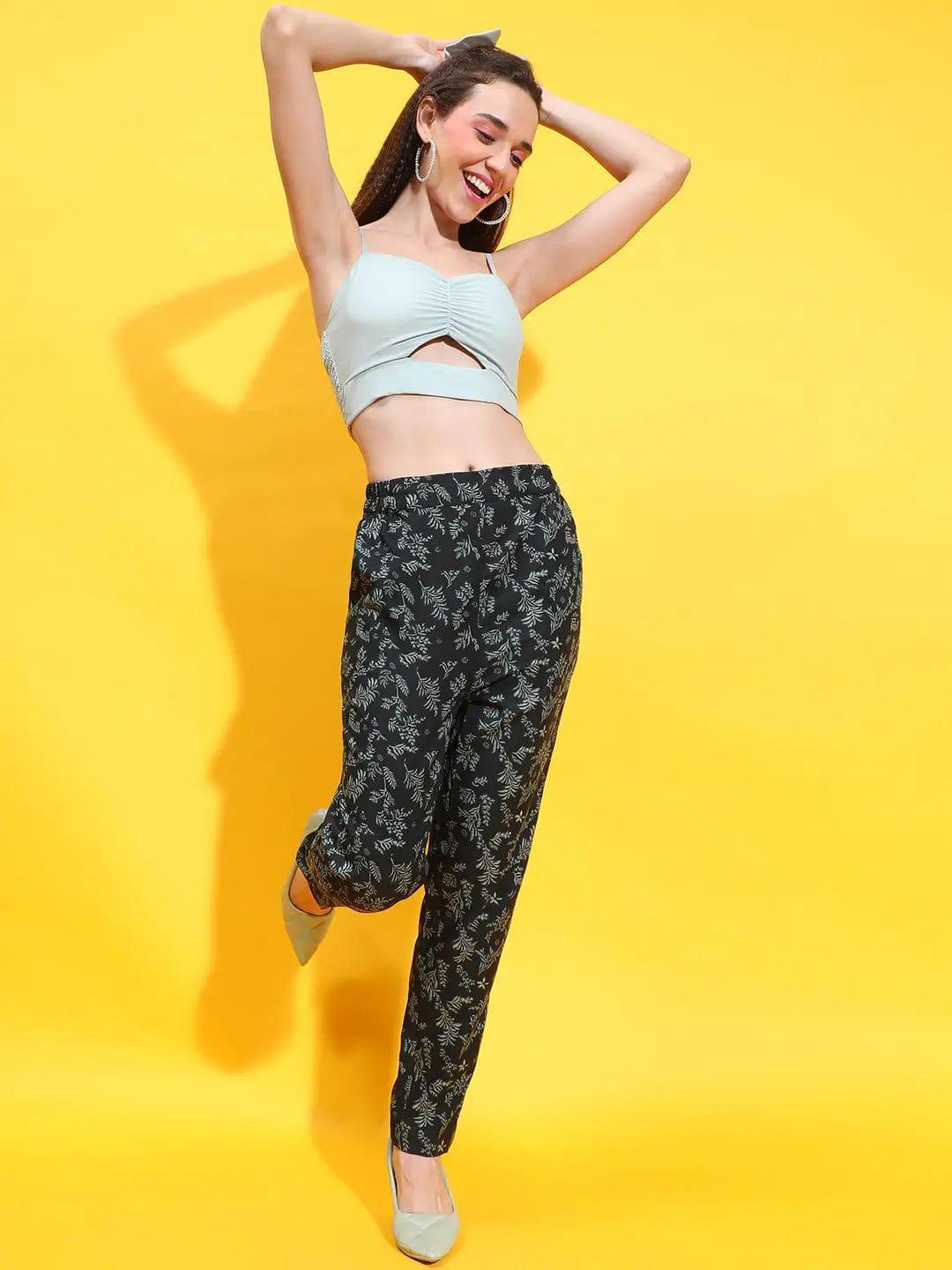 Black Floral Print Trouser