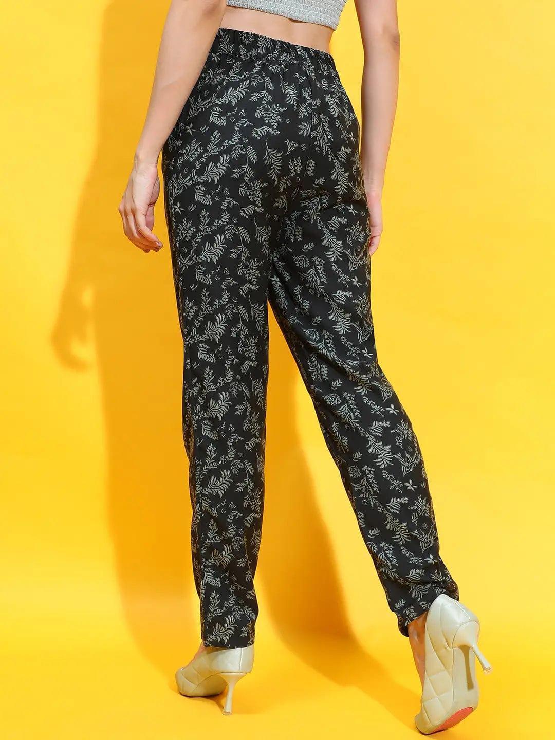 Black Floral Print Trouser