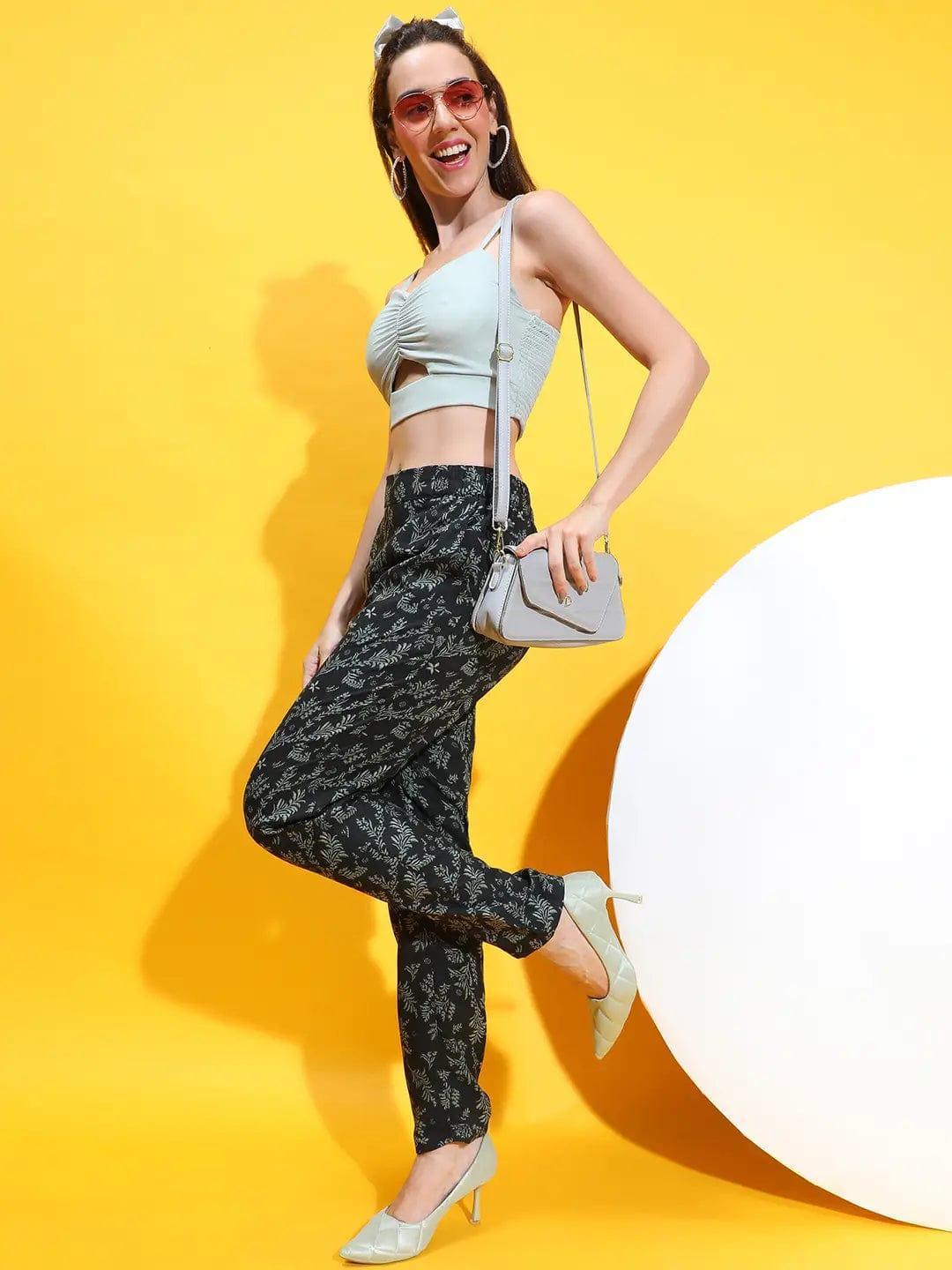 Black Floral Print Trouser